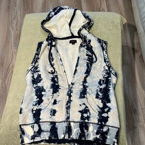 True Religion Navy and White Tie-Dye Hooded Zip Vest pre-loved